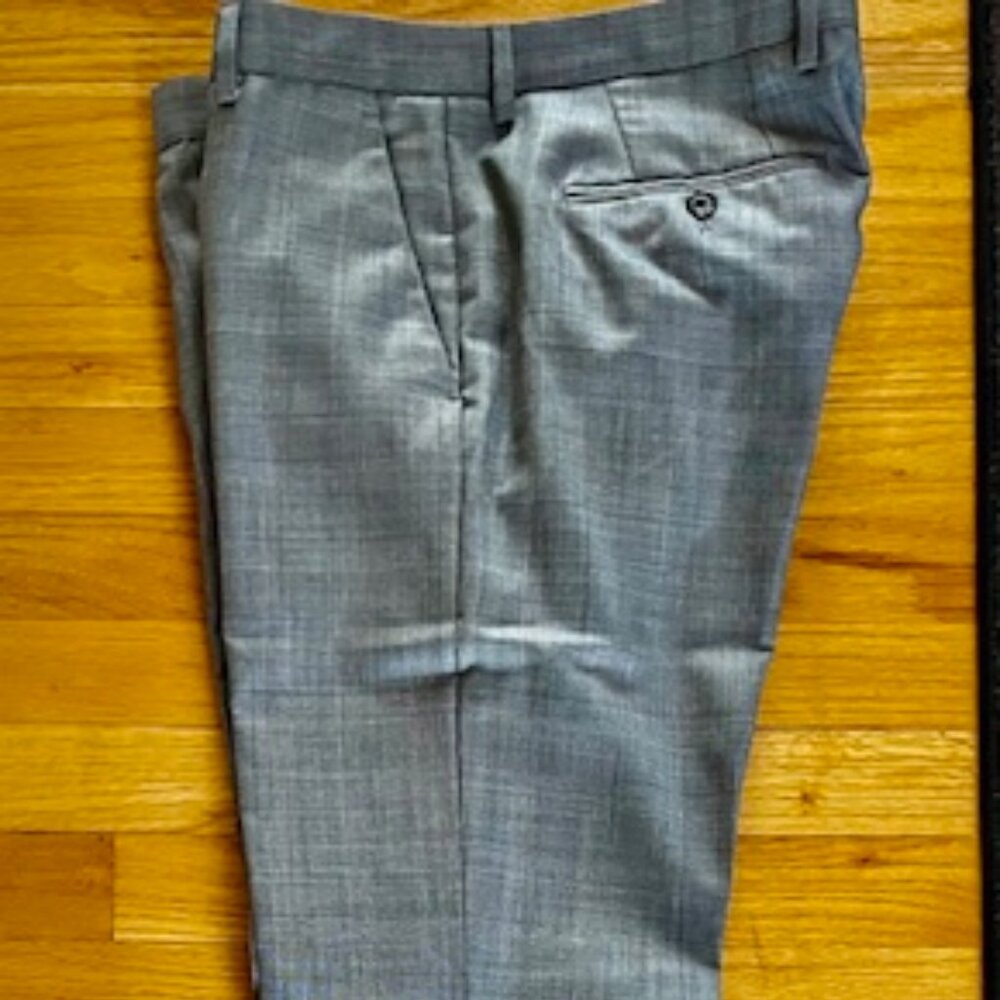 Express Photographer Dress Pants Mens 32 x 34 Gray Plaid Flat Front Wool Blend